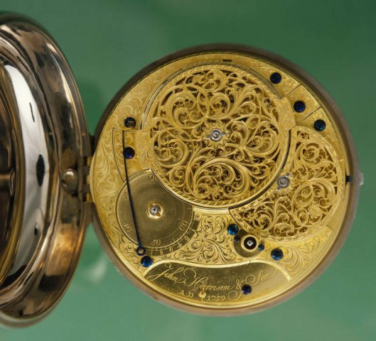 The clockwork in John Harrison's H4. Photo from Royal Museums Greenwich.
