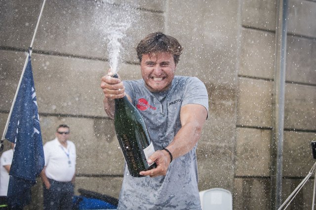 Champagne time for Stage 2 winner Basile Bourgnon. Photo by Alexis Courcoux